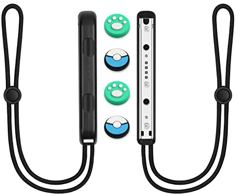 Vicloon 1 Coppia Switch Controller da Polso, di Blocco da Polso Lanyard con 4 Carino Tappo del Joystick, con Corda Regolabile per Switch Joycon, Nero