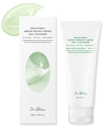 Dr.Althea Green Relief Amino Gel Cleanser - Limpiador de gel hidratante ligero, espuma de limpieza suave, profunda, betaína, ácido hialurónico, lavado facial diario y removedor de maquillaje, seguro