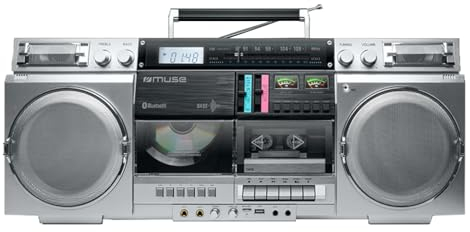 MUSE M-380GBS Boombox - Casetes Retro con Reproductor de CD, AUX y Bluetooth, Compatible con Smartphone, grabadora de Cassette, diseño Vintage Fresco