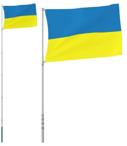 vidaXL Mástil y Bandera de Ucrania, Bandera Ucraniana, Postes Modulares, Asta Palo de Bandera para Jardín Fiesta Camping, Aluminio 5,55 m