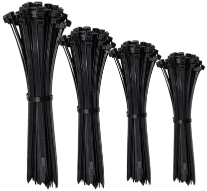 ERKO Kabelbinder Set 200 Stück 100x2,5; 150x2,5; 200x3,6; 300x3,6 mm UV-beständiger Halter für den Kabelweg Halter für Kabelbinder in schwarz, temperaturbeständig, chemische resistenz.
