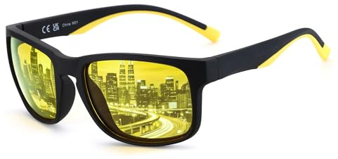 ZENOTTIC Night Vision Glasses for Men: Fashion Trendy Square Yellow Lens with Anti Glare UV400 Protection Ultralight Flexible TR90 Frame Lightweight Night Driving Glasses Cycling Motorcycle