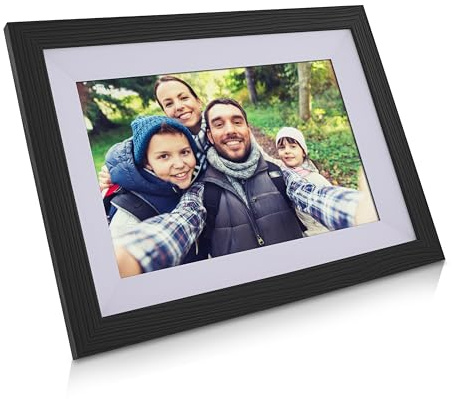 InLine digital fotoram, WiFRAME 2, FRAMEO, inkl. 3 utbytbara ramar, valnötsträ, WiFi, 25 cm med touch-funktion, 1920 x 1200, 16 GB minne, dela dina ögonblick direkt från överallt, 55821H