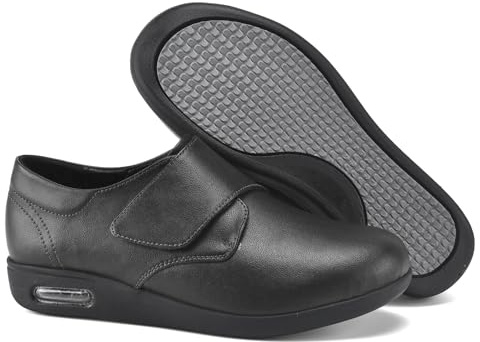 AZMAHT Chaussure Pied Large Femme Sandales Orthopediques Hallux Valgus en Cuir Impermeable Chaussures de Sport Légères Sneakers Baskets Mules Décontractées pour Femmes,Noir,38 EU