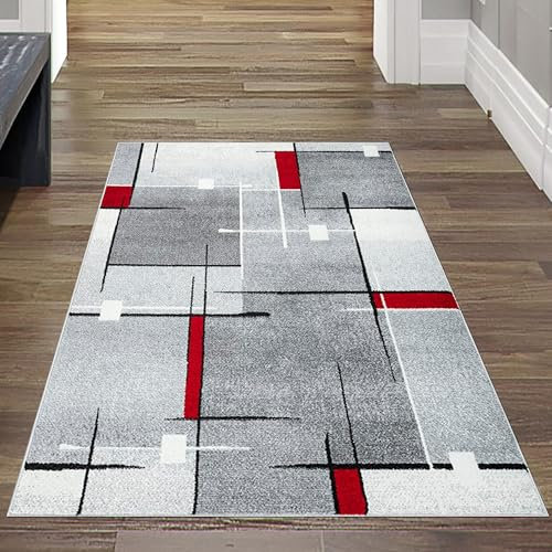 Teppich-Traum Teppich Flurteppich Gang strapazierfähig Strichmuster in dezenten Rot- und Grautönen 80 x 140 cm