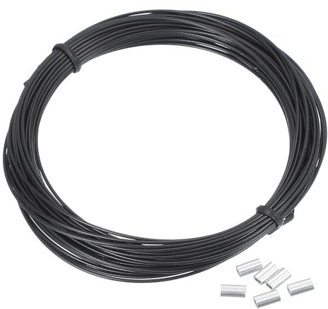 PATIKIL 1mm Stainless Steel Wire Rope Cable - 33 ft Black Vinyl Coated With 20pcs M1 Crimping Sleeves for Hanging Lights Clotheslines Trellis, Black