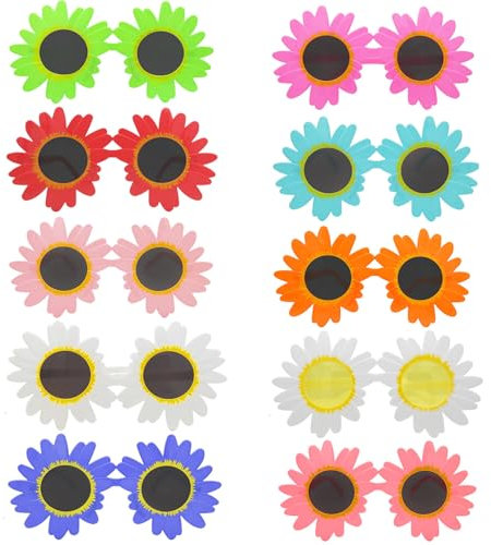 Scinzene 10 Stück Lustige Brille Sonnenblumen Brille, Plastik Brille Spaßbrillen, Blumen Geformt Brille Fur Jungen Mädchen Strandparty, Blumen Sonnenbrille, Sonnenbrille Für Kinder Sonnenbrillen