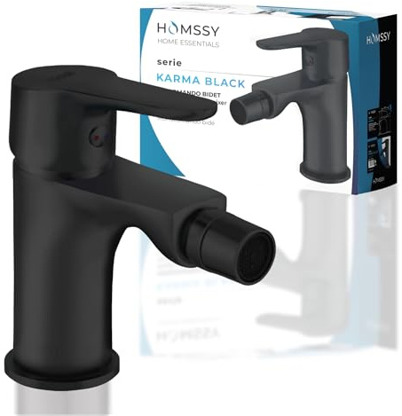 HOMSSY Rubinetto monocomando per bidet – corpo in ottone, finitura nera opacha, perlizer orientabile, design elegante e funzionale (nero)