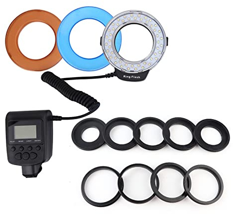 Camera Ring Flash LED Ring Light Photography Flash med 7 Ljusstyrka -lägen 4 Filter 9 Adaptrar för DSLR -kameror