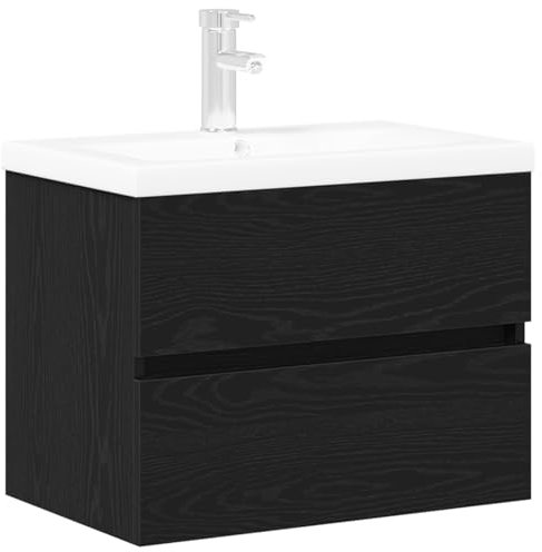 vidaXL Badrumsskåp med handfat Svart Ek 60 x 39 x 62 cm