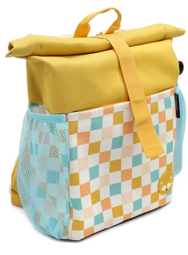 LES DEGLINGOS - Sac à dos Rolltop ajustable - Cyranos le renard - Jaune moutarde- Garçon et Fille 3 ans et plus - Poche Zippée intérieur - Sac pour le sport, sortie ou weekend
