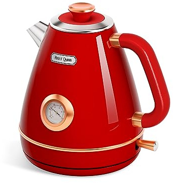 Hazel Quinn Retro Electric Kettle - 1.7L, 2200W Fast Boiling, All Stainless Steel Interior, Cordless, BPA-Free, Auto Shut-Off, Fast Boiling for Tea & Coffee - Ruby Red