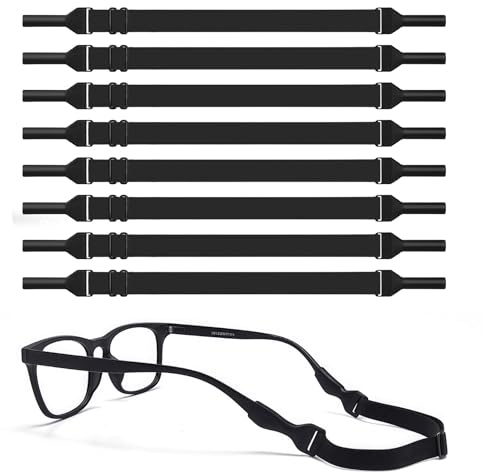 Wefaly 8 Piezas Cordon Gafas Hombre, Cordones para Gafas Ajustable Cinta Gafas Deporte Cordón Antideslizante para Gafas Elástico Cuerda Gafas Sujeta Gafas para Hombres Mujeres y Niños (Negro)