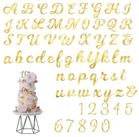 Lot de 64 A-Z Lettre et 0-9 Chiffres Gâteau Topper Lettres Capitale Alphabet Or en Miroir Acrylique Décorations de Gâteaux pour Mariage Anniversaire Fête Célébration