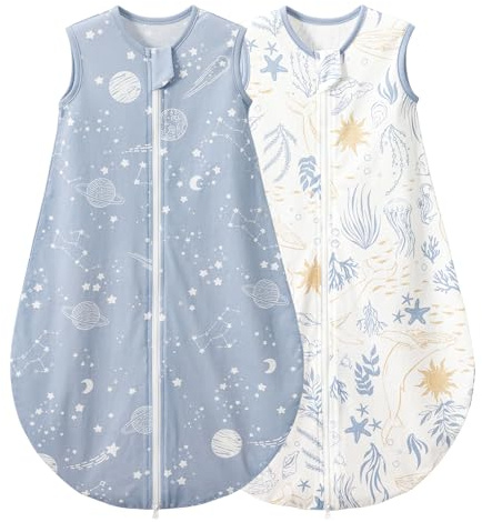 Duomiaomiao Set de 2 sacos de dormir para bebés, 0,5 TOG, para cuatro estaciones, algodón ligero de alta calidad, saco de dormir para niñas, adecuado para niños de 6 meses a 5 años, mar y estrellas/ L