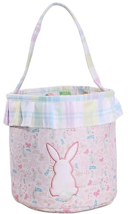 Cesta Huevos Pascua Para Niños, Easter Basket, Cesta De Conejo Pascua Rosa Con Cola De Pompon Para Niñas