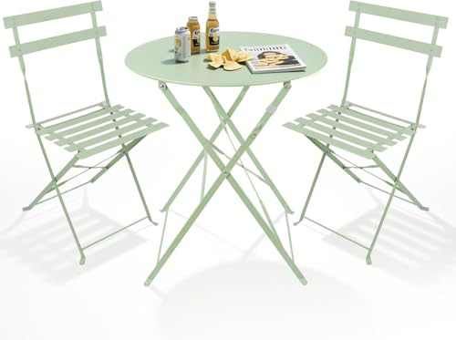 MOF Bistro Sets for 2 for Garden, Outdoor Table and Chairs for Patio, Balcony, Garden - Foldable & Compact Bistro Set Outdoor Furniture (SAGE GREEN)