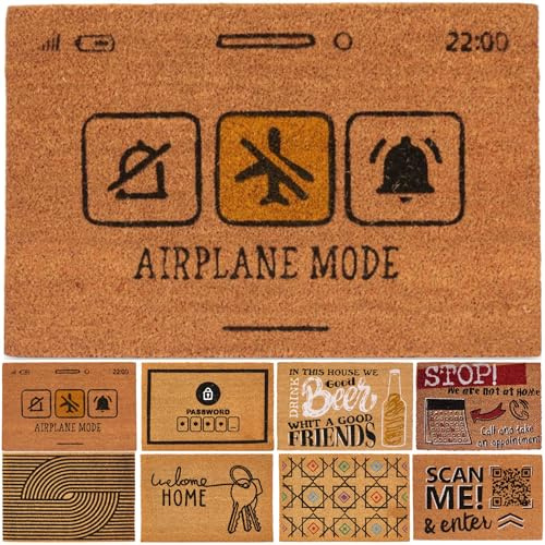 Felpudos originales, felpudo entrada casa fibra de coco 60x40 cm – Alfombra divertida y decorativa, exterior/interior con diseños únicos, ideal para dar personalidad a tu hogar. (60x40, Airplane Mode)