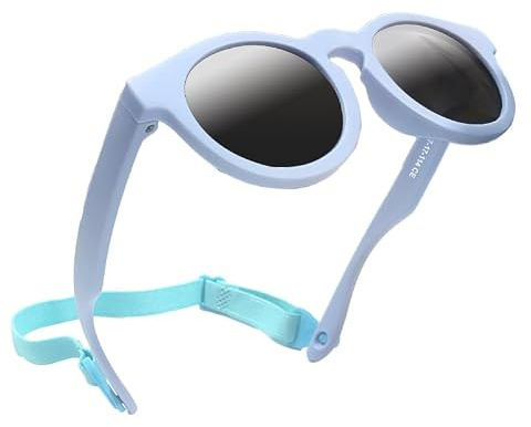 Ruayia Polarized Toddler Sunglasses,Baby Sunglasses with Adjustable Strap,Newborn Infant Toddler Sunglass,Durable Silicone Frame and Polarized UV400 Protection for Age 0-36 Months - Blue