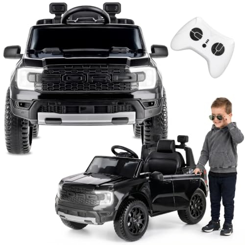 SUN BABY Ford Raptor Elbil för Barn 3-6 År 12V 4,5Ah - Svart | fjärrkontroll för föräldrar, MP3, LED-ljus, fjädring