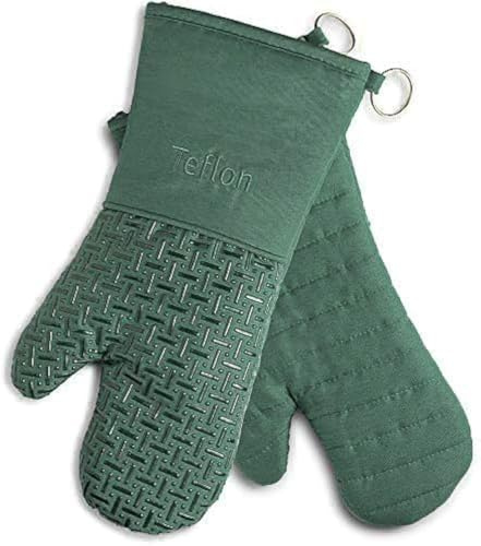 Xlnt Extra Long Oven Mitts (Green) | Teflon EcoElite Water Repellent | Heat Resistant for Oven Cooking, Grill & BBQ | Non Slip Gloves with Teflon EcoElite Finish, Cotton Lining & Hanging Loop
