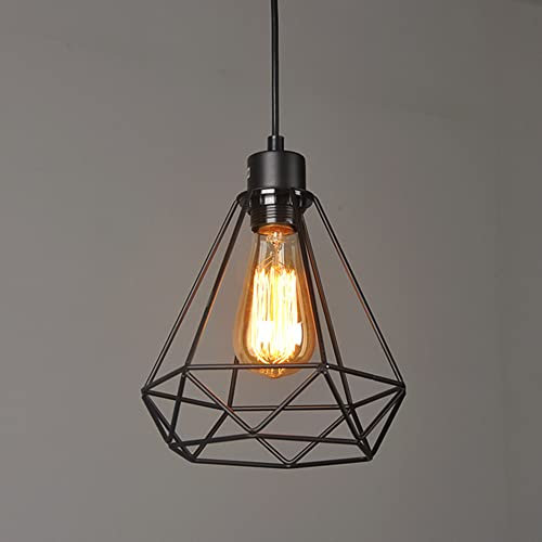 Chao Zan Suspension Industrielle Vintage Métal Lustre Suspension Style Cage Diamant E27 - Noir (Ampoule E27 non incluse) - 21 cm x 21 cm x 27 cm - Salle de Séjour - Noir