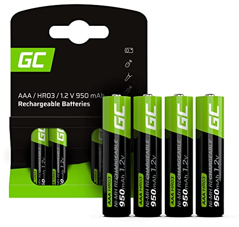 GREEN CELL Baterías Recargables 950mAh 1.2V [Juego de 4 Piezas] Pilas Recargables AAA Ni-MH Baja Autodescarga Precarga Alta Capacidad HR3, Recargable Precargadas
