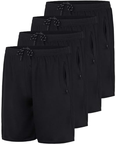 Real Essentials Lot de 4 Shorts de Course à Pied en Maille à séchage Rapide pour Homme avec Poches zippées (Grandes Tailles Disponibles), Set 1, Taille M