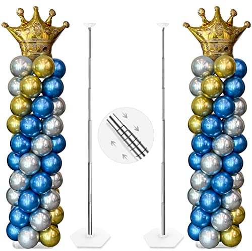 YALLOVE Ballonsäulenständer-Set, 2er-Set, 2 m höhenverstellbare Ballonturmsäule mit wiederverwendbarem Metall-Teleskopdesign für Geburtstag, Hochzeit, Babyparty, Abschlussfeier, Dekoration
