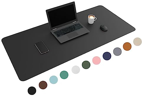 WURK Schreibtischunterlage [120 cm x 60 cm] - Premium Qualität - Mauspad - Große Schreibunterlage - Mauspad XXL - Rutschfeste Unterlagenmatte - Desk Mat - PU Leder Inklusive Kabelclip (Schwarz)