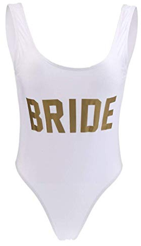 Zalati Donna Costume da Bagno Sposa Lettera Stampa Bikini Taglio Alto - Bianco, Taglia M, Bride