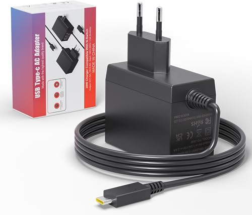 shefor Caricatore Compatibile con Nintendo Switch，39W USB C Caricabatterie Rapido Compatibile con Switch Lite/OLED/Dock/Pro Co dispositivi Type-C, supporta la modalità TV 15V/2,6A Alimentatore
