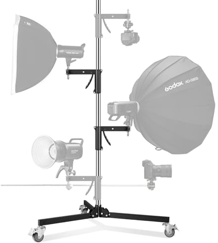 Soonpho Metal Heavy Rollstativ Studiostativ 240cm Robustes C Stand mit Rollen für stativ und 2 Schiebbarer Griff Kit,Maximale Tragfähigkeit 15kg für Studio Monolight Softbox Reflektor