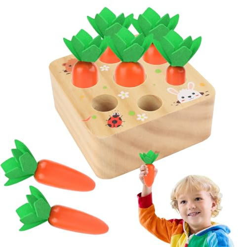 Juguetes de madera a partir de 1 año | Juguete de motricidad para bebés, juguete Montessori, rompecabezas de madera para cosecha de zanahorias, juguete educativo, juguete de madera para niños pequeños