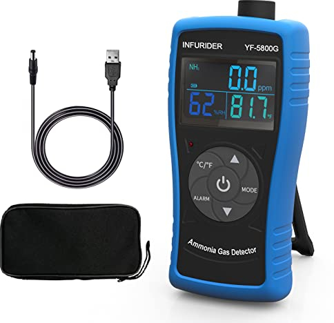 Tragbarer Ammoniak Gasdetektor, INFURIDER YF-5800G NH3-Gasmonitor mit akustischem und visuellem Alarm, 0~100 PPM Professionelles Ammoniakm Messgerät für Bauernhof, Schweine und Viehzucht