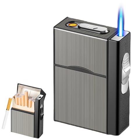 Vegena Cigarettfodral med tändare, tändare stormtändare, vindtätt jet-tändare, gaständare cigarettfodral med uppladdningsbar USB, stormtändare gas påfyllningsbar kan 20 fat cigaretter