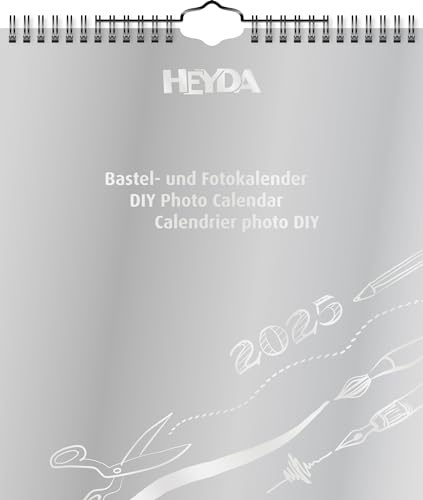 Heyda Calendrier de bricolage et photo annuel (2025), 1 feuille = 1 mois, 215 × 240 mm, argenté