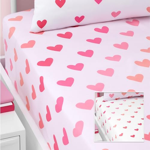 Catherine Lansfield So Soft Hearts and Stripes Double Fitted Sheets Two Pack Pink White
