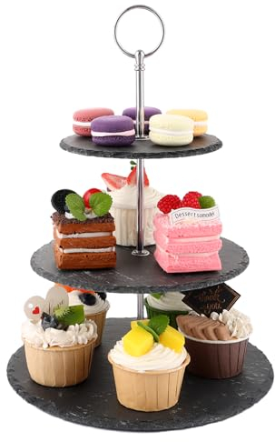 WOPPLXY Tortenständer Schiefer Etagere 3 Etagen, Cupcake Ständer, Dessert Ständer für Hochzeit, Party, Weihnachten, Geburtstag (6 8 10)