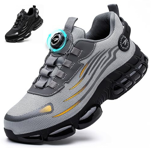 JAOOUU Scarpe Antinfortunistiche Uomo Donna Scarpe da LavoroTraspiranti Rilascio Comode Rapido Scarpe Sicurezza con Punta in Acciaio SRC Antiscivolo Explorer 3.0 Unisex Grigio 43EU
