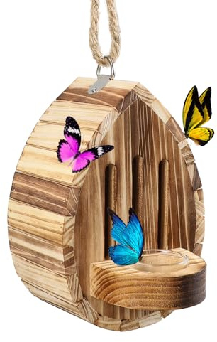 Picowe Butterfly House Wooden Habitat Natural Nesting Box Garden House with Feeder Hanging for Bee Butterfly Ladybirds for Garden Outside, Open Door