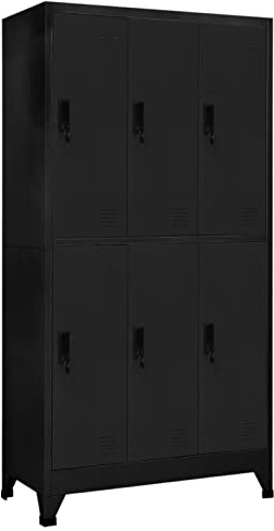 IKAYAA Taquillas Vestuario, Armario para Vestuario, Taquilla Metálico con 6 Compartimentos, Percha, Ranuras de ventilación Recubrimiento de Polvo 90 x 45 x 180 cm Negro