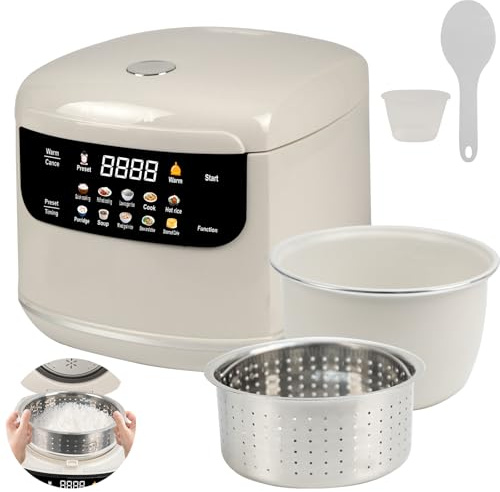 Low Sugar 2L Rice Cooker, 10 in 1 Low Carb Cooker with Steamer, Smart Control Multifunction Rice Cooking, 24hr Delay Timer, 8hr Keep Warm, for White/Brown Rice, Porridge, and Soup