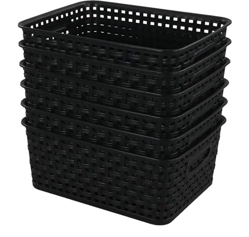 powerking Cestino di stoccaggio in plastica, cesti scaffale con maniglie, 6 pacchetti di contenitori Organizzatore per casa, cassetto per ufficio, armadi e armadi