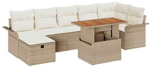 vidaXL Ensemble de canapé de Jardin 8 pc Beige polyrotin | Ils gèrent bien le soleil et ne se fanent pas , Confortables pour 5 personnes , Look moderne avec texture tissée