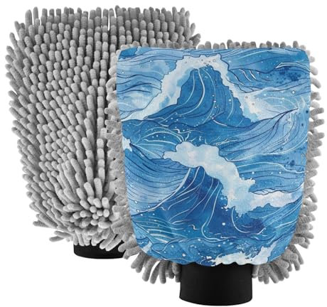 Guantes de lavado de coche japoneses Blue Wave Ukiyo-e, guantes de lavado antiarañazos, para lavar autos