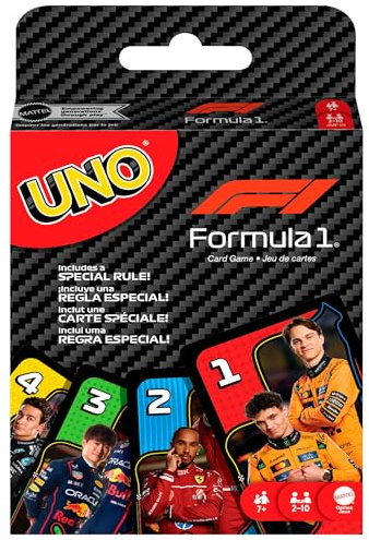 Mattel Games UNO F1 Card Game, Ages 7+, Players 2-10 | Families, Travel & Camping, Deck Features Images from the World of Formula 1 Racing