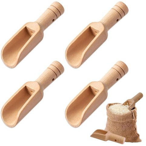ZORVYN Lot de 4 Mini Cuillères en Bois, Réutilisables pour Sel, Épices et Plus, Cuillère de Bain, Cuillère à Sucre, Cuillère pour Pots