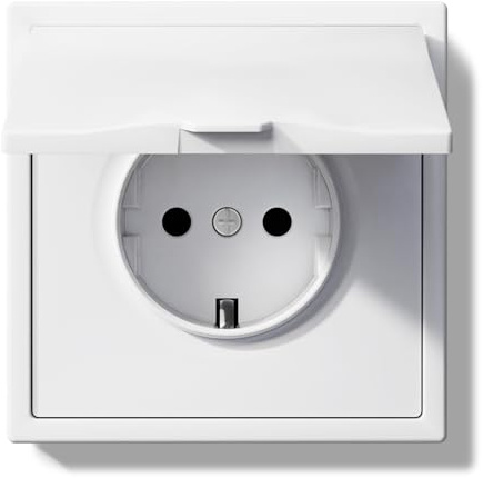 BSEEDLIFE Enchufe Pared,Enchufe Pared Schuko con Tapa Impermeable de Empotrar 1 Gang,16A,Marco Para PC,Fácil Instalación,Garras Plegables,80 * 80mm Blanco