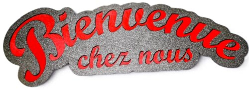Enseigne décorative en bois Bienvenue chez nous - A accrocher ou à poser - Porte, Entrée ou Pièces - Fait main en France